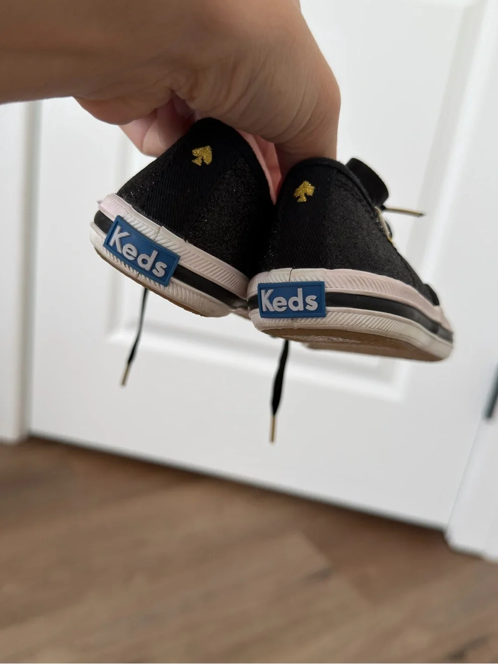 Keds x Kate Spade Black Glitter Sparkly Sneakers Satin Laces Size 9c Toddler